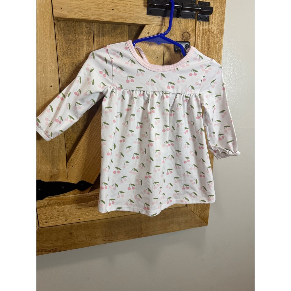 Stitchy Fish Girls Pink Cherry Print Long Sleeve Empire Waist Dress 9M